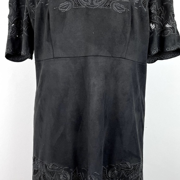 Bar III Black Embroidered Faux Suede Mini Shift Dress Size Large - Picture 4 of 13
